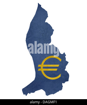 European currency symbol on map of Liechtenstein isolated on white background. Stock Photo