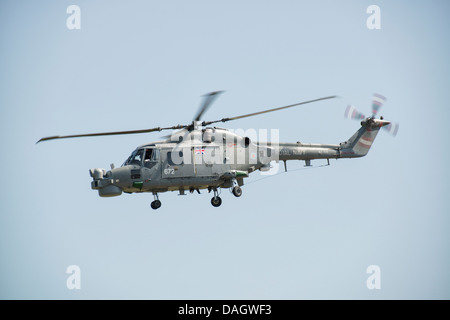 British Royal Navy Lynx Helicopter demonstrates at the RAF Waddington Air Show Stock Photo