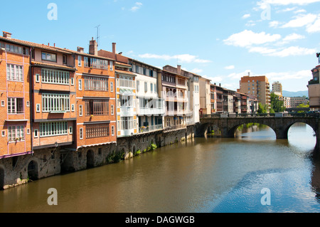 Old coloured houses on the River Agout, Castres Languedoc Roussillon France Stock Photo