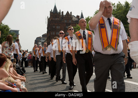12th July 2013 Belfast, UK Orangemen wearing their collarettes Stock Photo