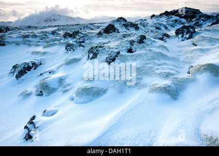 rocky landscape in winter, Iceland, Hveragerdi Stock Photo