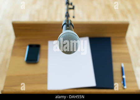 Microphone at the speech podium Stock Photo