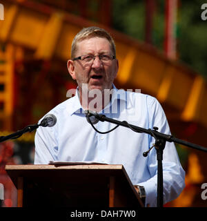 Len McCluskey speaking at the 129th Durham Miners Gala at Durham, England. McCluskey is General Secretary of the Unite union. Stock Photo