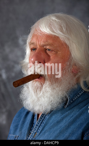 Cigar - senior with cigar and Stock Photo