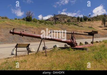 Weaverville California United States.  A monitor or hydraulic cannon used to wash away gold bearing material in hydraulic mining Stock Photo