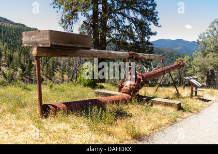 Weaverville California United States.  A monitor or hydraulic cannon used to wash away gold bearing material in hydraulic mining Stock Photo