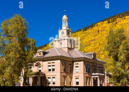 Historic courthouse and fall color, Silverton, Colorado USA Stock Photo