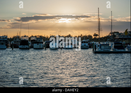 The boat harbour at the fishing town and tourist destination of Lakes Entrance in Gippsland, Victoria. Stock Photo