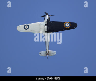 Duxford, UK. 13th July, 2013. Restored Hawker Hurricane II P3351 in the distincitive markings it wore in France in 1940 at Flying Legends 2013 Credit:  Niall Ferguson/Alamy Live News Stock Photo