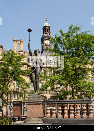 Nymph statue and light standard by Alfred Drury in City Square Leeds UK Stock Photo