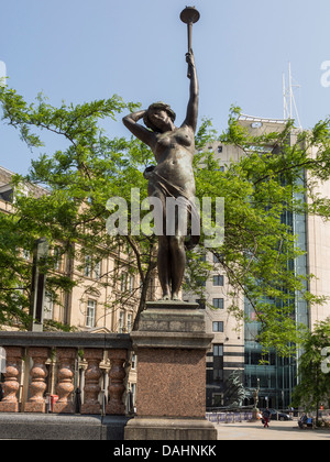 Nymph statue and light standard by Alfred Drury in City Square Leeds UK Stock Photo