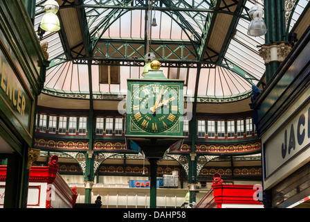 M&S clock and Interior of City Markets Leeds West Yorkshire UK Stock Photo