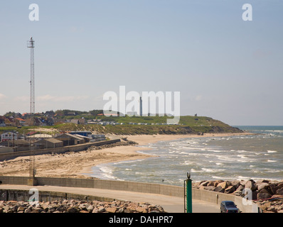 Hirtshals Denmark EU View along Tornby Strand to Lighthouse high above cliff on North West Jutland coast Stock Photo