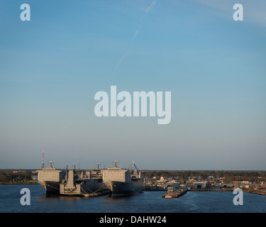 Ship on the Elizabeth River in Norfolk, Virginia. Stock Photo