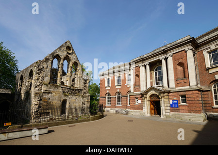 St Leonards Hospital ruin and the entrance to the Explore York Library Learning Centre in York city centre UK Stock Photo