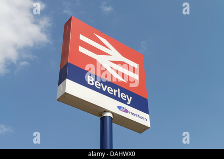 Beverley train station sign UK Stock Photo