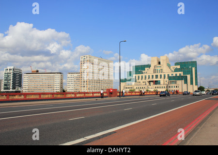 The SIS Building, known as the MI6 HQ Building at 85 Albert Embankment, Vauxhall Cross, London UK Stock Photo