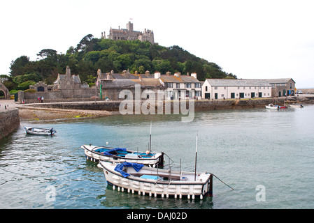 Boats in the harbour at St.michaels Mount, Cornwall, UK Stock Photo