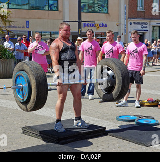 a weightlifter attempts a Dead Lift during the Kernow Strongman competiton in Truro, Cornwall, UK Stock Photo