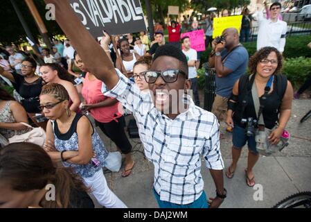 Detroit, MI, USA. 14th July, 2013. Protesters rallied in Detroit's Grand Circus Park demanding justice for Trayvon Martin the day after George Zimmerman was found not guilty. Credit:  Courtney Sacco/ZUMAPRESS.com/Alamy Live News Stock Photo