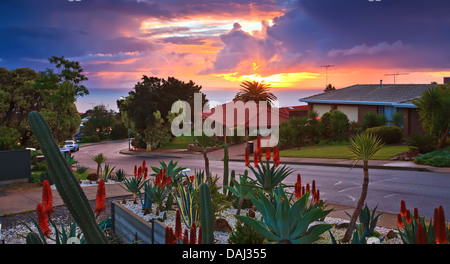 Sunset in a suburban setting in Hallett Cove Adelaide South Australia Stock Photo