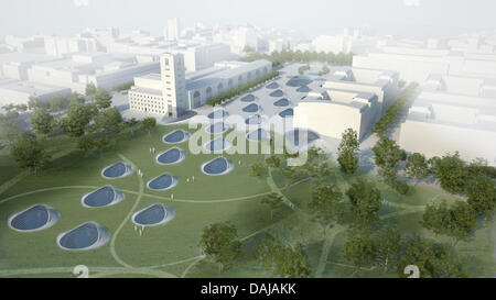 An undated handout file shows a computer simulation of the architectural office Ingenhoven featuring the railway project 'Stuttgart 21' after the reconstruction of the central railway station in Stuttgart, Germany. Two days after the election of a coalition of the Green Party and the SPD in Baden-Wuerttemberg, the controversial railway project Stuttgart 21 has been brought to a hal Stock Photo