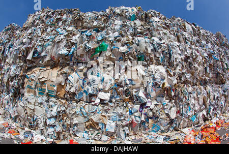 (dpa File) - An archive picture, dated 2 July 2009, shows piles of recovered paper stored in the storage yard of paper recycling plant Leipa Georg Leinfelder GmbH in Schwedt, Germany. Photo: Patrick Pleul Stock Photo
