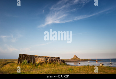 Herring boat shed in the harbour at Lindisfarne, Northumberland, England Stock Photo