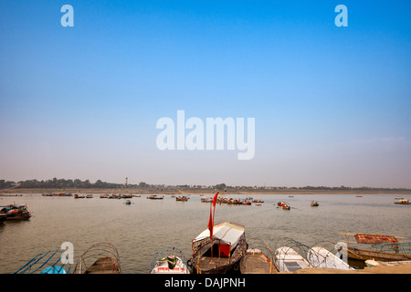 Boats in the Ganges River, Prayag, Allahabad, Uttar Pradesh, India Stock Photo