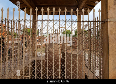 Ruins of Ashoka Pillars at an archaeological site, Sarnath, Varanasi, Uttar Pradesh, India Stock Photo