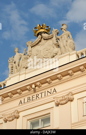 Palais of Archduke Albrecht, coat of arms and lettering 'Albertina' on the façade, city centre, Vienna, Vienna State, Austria Stock Photo
