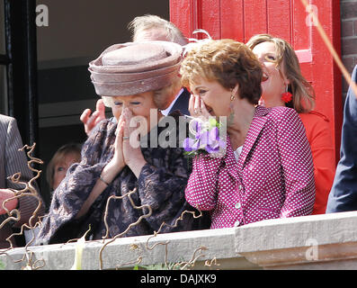 Queen Beatrix (L) and Princess Margriet of The Netherlands celebrate Queensday in Thorn and Weert in Limburg, The Netherlands, 30 April 2011. Queen's Day is a national holiday in the Netherlands, on the 30th April (or on the 29th if the 30th is a Sunday). Queen's Day celebrates the birthday of the Queen of the Netherlands. The tradition started on 31 August 1885, on the birthday of Stock Photo