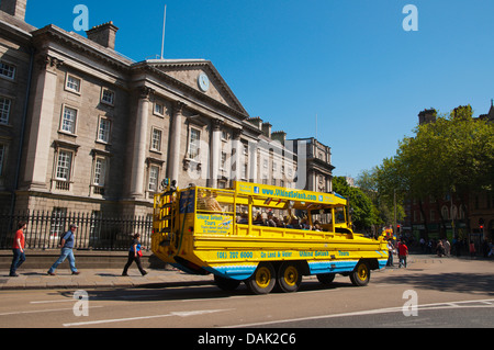 Viking Splash Tour amphibious bus boat West Front of Trinity College in College Green street Dublin Ireland Europe Stock Photo