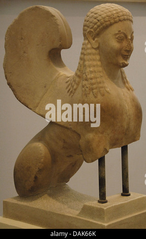 Greek art. 6th century BCE Greece. Votive statue of a sphinx. BC 560-550. Acropolis Museum. Athens. Greece. Stock Photo