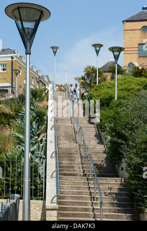 Long flight of stairs connecting the seafront and the high street. Southend on sea, Essex, UK. Stock Photo