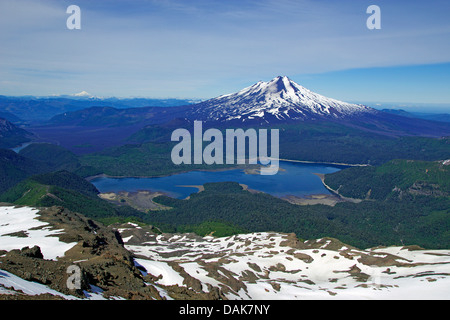 volcana Llaima and Lago Conguillio, view from the Sierra Nevada, Chile, Patagonia, Andes, Conguillio National Park Stock Photo