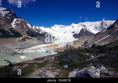 Cerro Torre (right), Cerro Doblado, Cerro Grande, Glaciar Grande, Laguna Torre, Chile, Patagonia, Los Glaciares National Park, El Chalten Stock Photo