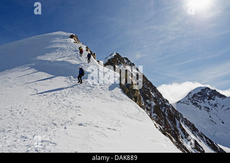 climbers on Monte Rosa Duforspitze (4634m), highest peak in Switzerland Zermatt, Valais, Swiss Alps, Switzerland, Europe Stock Photo