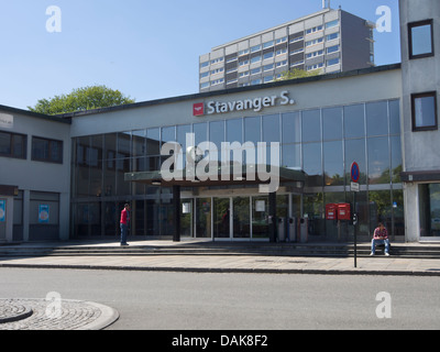 Railway station in Stavanger Norway, end point for the southern line from Oslo, facade and main entrance Stock Photo