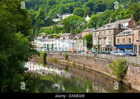 Matlock bath town centre with shops and cafes alongside the river Derwent North Parade Derbyshire England UK GB EU Europe Stock Photo