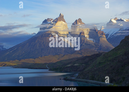 Cuernos del Paine and Lago Pehoe in the morning, Chile, Patagonia, Torres del Paine National Park Stock Photo