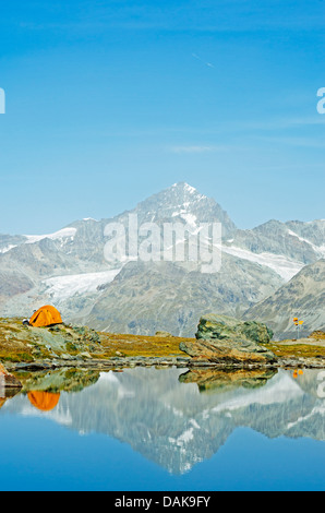 camping at Rifelsee lake near The Matterhorn (4478m), Zermatt, Swiss Alps, Switzerland, Europe Stock Photo