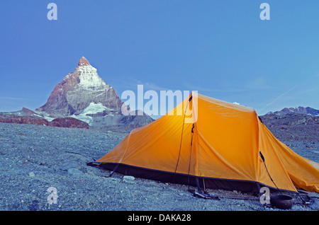 camping near The Matterhorn (4478m), Zermatt, Swiss Alps, Switzerland, Europe Stock Photo