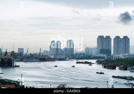 Ho Chi Minh City (Saigon), Vietnam - the Saigon River and the city skyline Stock Photo