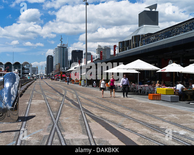 dh Wynyard Quarter AUCKLAND NEW ZEALAND North Wharf people walking and dock warehouse restaurants waterfront viaduct harbour Stock Photo