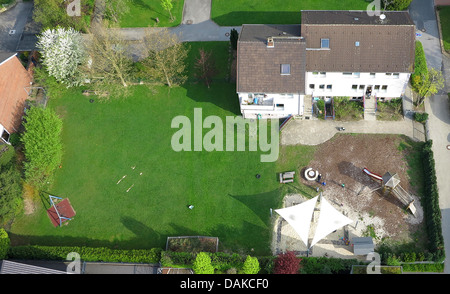 aerial view of a kindergarden with garden and playground, Germany, North Rhine-Westphalia, Ruhr Area, Witten Stock Photo