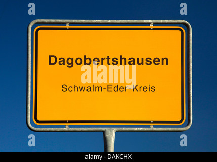 Dagobertshausen place name sign, Germany, Hesse, Schwalm-Eder-Kreis, Dagobertshausen Stock Photo