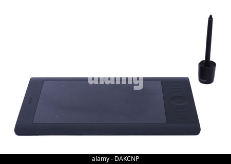 A wireless Wacom Intuos5 Pen and Touch Medium size graphics tablet on a white background Stock Photo