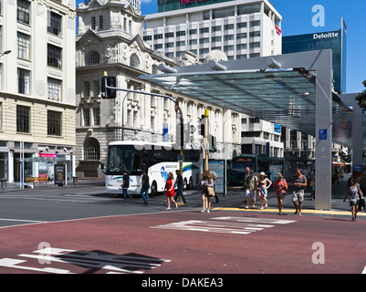 dh Queen street AUCKLAND NEW ZEALAND People crossing road bus terminal Britomart Transport Centre downtown Stock Photo