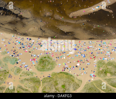 Aerial view of people on beach, Rullsand, Uppland, Sweden Stock Photo